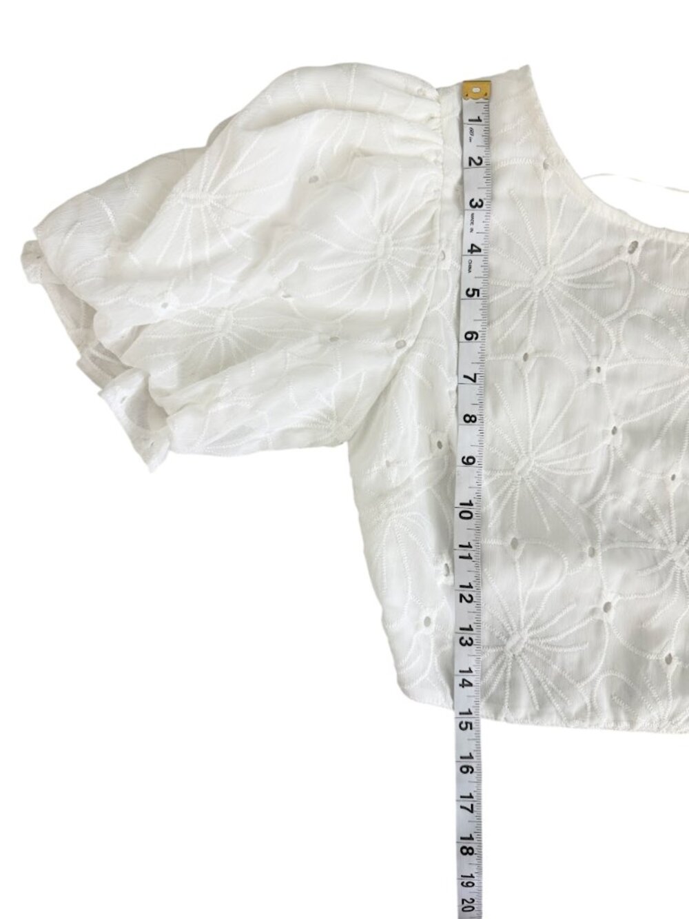 Mustard Seed White Floral Eyelet Crop Top Lace Up Back Size Small Boho - Picture 5 of 7